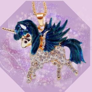 Crystal Teal/Blue Unicorn Necklace Pendant - Fashion Jewelry